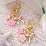 Personalised Pink Bow Flower Portable Keychain Bag Charm with Initial  Daily Use Birthday Christmas Gift for Bow Lovers Women