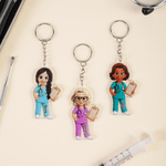 Llavero acrílico personalizado con el nombre de un personaje de enfermera de dibujos animados Regalo de agradecimiento por la semana de la enfermera para el personal médico