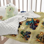 Personalized Multicolor Truck Dinosaur Soft Throw Blanket with Name and Initial Home Decor Birthday Gift for Kids Dinosaur Lovers