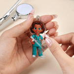 Llavero acrílico personalizado con el nombre de un personaje de enfermera de dibujos animados Regalo de agradecimiento por la semana de la enfermera para el personal médico