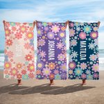 Personlig strandhandduk med blommor och namn snabbtorkande stor badlakan en unik present för semester sommarfest och födelsedag