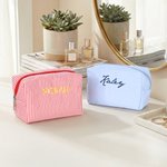 Personalized Multicolour Embroidered Stripe Makeup Bag Pouch with Name Mother's Day Bridal Party Gift for Mother Bridesmaid