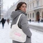 Personalized Diamond Quilted Embroidery Lightweight Tote Bag with Name Daily Use Travel Birthday Gift for Women
