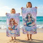 Personalisiertes schnelltrocknendes Strandtuch mit Meerjungfrauen-Prinzessinnenmotiv | mit Namen | Geschenk für Mädchen Familie und Freunde