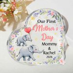 Personalised Cute Mom Baby Elephant Floral Acrylic Heart-Shaped Plaque with Name Home Decor First Mother's Day Gift for Mom Kid