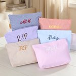 Personalized Multicolour Embroidered Stripe Makeup Bag Pouch with Name Mother's Day Bridal Party Gift for Mother Bridesmaid
