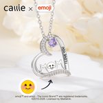 Collana emoji personalizzata con cuore in zircone con contorno di sorriso, pietra di nascita e testo inciso Regalo di compleanno per la festa della mamma | Callie × emoji ™