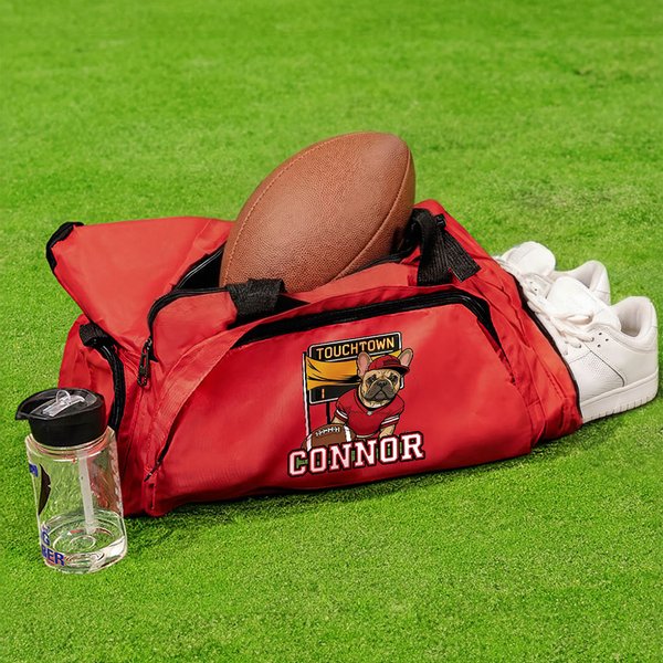 Personalized French Bulldog American Football Large Capacity Duffle Bag with Name Birthday Team Gift for American Football Lover