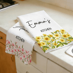 Personalized Birth Flower Waffle Tea Towel with Name Daily Use Birthday Mother's Day Gift for Mom Family
