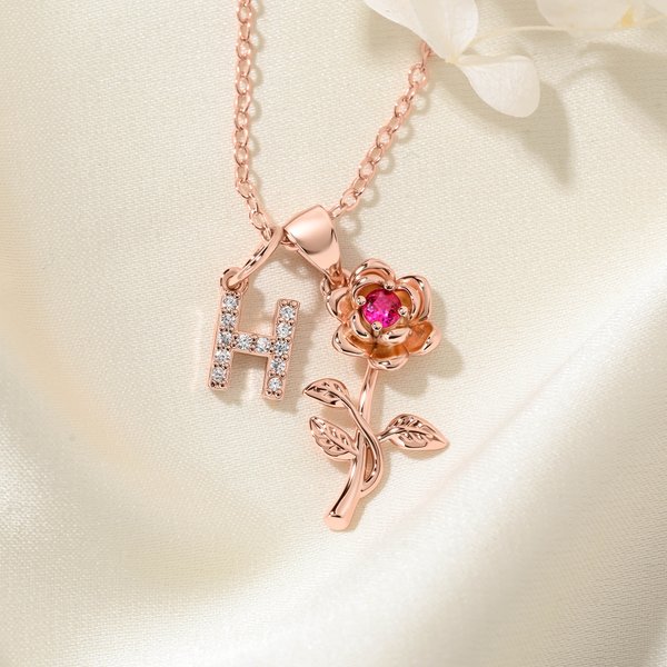 Personalizada Exquisita Birthstone Rose Collar con Inicial Dainty Joyería Cumpleaños Aniversario de regalo para las mujeres