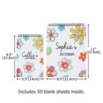 Personalised Flower Art Sketchbook Drawing Art Pad with Name Party Favor Birthday Back to School Gift for Girls