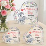 Personalised Cute Mom Baby Elephant Floral Acrylic Heart-Shaped Plaque with Name Home Decor First Mother's Day Gift for Mom Kid