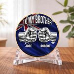 Personalized To My Brother National Flag 2-6 Fists Coin with Names and Display Stand Birthday Friendship Anniversary Gift for Brother