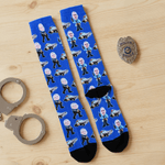 Personalized Cartoon Police Officer Police Car Soft Mid-Calf Socks with 1-2 Photos Daily Wear Birthday Gift for Police Officers