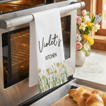 Personalized Birth Flower Waffle Tea Towel with Name Daily Use Birthday Mother's Day Gift for Mom Family