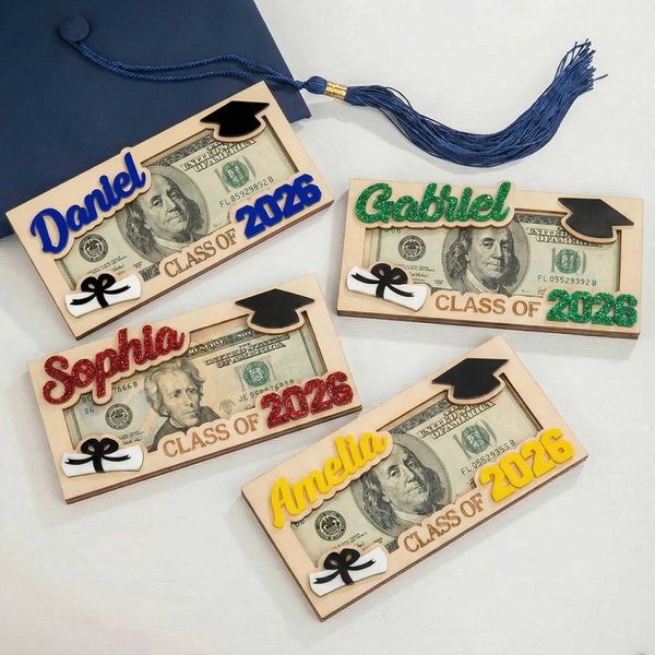 Personalized Congratulations Class of Graduation Wooden Money Holder with Name and Year Graduation Party Gift for Graduates Students
