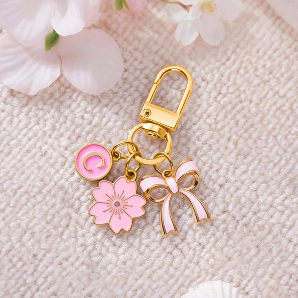 Personalised Pink Bow Flower Portable Keychain Bag Charm with Initial  Daily Use Birthday Christmas Gift for Bow Lovers Women