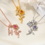 Personalizada Exquisita Birthstone Rose Collar con Inicial Dainty Joyería Cumpleaños Aniversario de regalo para las mujeres