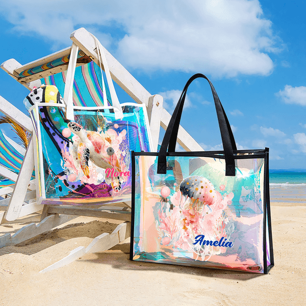 Personalizado Océano Criatura Holográfico Claro Bolsa de Tote con Nombre Verano Vacaciones Uso Diario Cumpleaños Regalo para Amigos Niñas