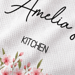 Personalized Birth Flower Waffle Tea Towel with Name Daily Use Birthday Mother's Day Gift for Mom Family