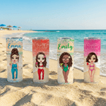 Personalized Beach Cartoon Character 20 oz Insulated Skinny Tumbler with Name Daily Use Birthday Gift for Her