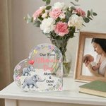 Personalised Cute Mom Baby Elephant Floral Acrylic Heart-Shaped Plaque with Name Home Decor First Mother's Day Gift for Mom Kid
