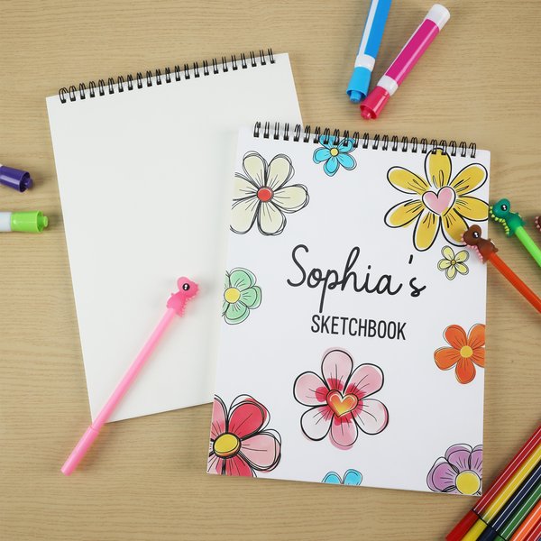 Personalised Flower Art Sketchbook Drawing Art Pad with Name Party Favor Birthday Back to School Gift for Girls