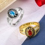 Gepersonaliseerde klas ringen voor mannen vrouwen, Sterling zilver geboortesteen naam afstuderen Ring Senior ringen geschenken voor afgestudeerden