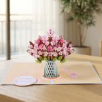 Personalised 3D Flower Greeting Card with Text Birthday Anniversary Valentine's Day Mother's Day Gift for Her