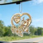 Personalised Floral Butterfly Heart-Shaped Acrylic Ornament with Title and Text Car Decor Memorial Gift for Family