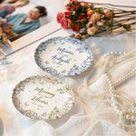 Spersonalizowany okrągły kwadratowy wieniec w kształcie serca Ceramiczny pojemnik na biżuterię z imieniem i datą Prezent na Dzień Matki dla mamy i babci