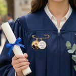 Personalised Walking Beside You Every Step 1-2 Photos Brooch Pin with Text Memorial Graduation Gift for Graduates