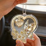 Personalised Floral Butterfly Heart-Shaped Acrylic Ornament with Title and Text Car Decor Memorial Gift for Family