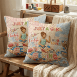 Personalized Just A Girl Who Loves Sewing Soft Throw Pillow Cover with Name Home Decor Birthday Gift for Girls Women
