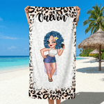 Personalizzato Leopardo Zebra Stampa Carino Personaggio dei cartoni animati Asciugatura rapida Asciugamano da spiaggia in microfibra con nome Festa in spiaggia Regalo di compleanno per la donna Miglio