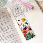 Personalisierte neue Kapitel Schmetterling Blume Acryl Lesezeichen mit Namen und Quaste Lesen Zubehör Ruhestand Geburtstag Geschenk für Rentner Bücherwurm