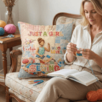 Personalized Just A Girl Who Loves Sewing Soft Throw Pillow Cover with Name Home Decor Birthday Gift for Girls Women