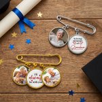 Personalised Walking Beside You Every Step 1-2 Photos Brooch Pin with Text Memorial Graduation Gift for Graduates