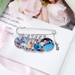 Gepersonaliseerde 1-5 foto's Lapel Broche Pin met naam hanger Engagement Wedding Gift voor bruid bruidegom vader