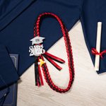 Personalized Two-colored Ribbon Braided Lei with Glitter Grad Cap Tag and Name Graduation Gift for Graduates