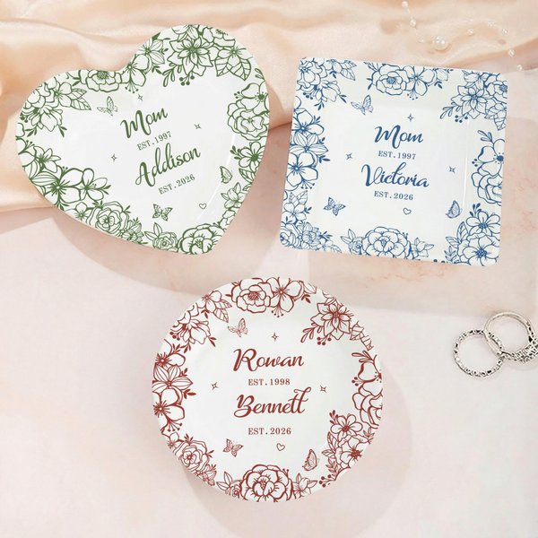 Plato de cerámica personalizado con nombre y fecha para el Día de la Madre Regalo para mamá abuela