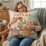 Personalized Just A Girl Who Loves Sewing Soft Throw Pillow Cover with Name Home Decor Birthday Gift for Girls Women