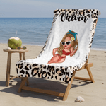 Personalizzato Leopardo Zebra Stampa Carino Personaggio dei cartoni animati Asciugatura rapida Asciugamano da spiaggia in microfibra con nome Festa in spiaggia Regalo di compleanno per la donna Miglio