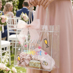 Personalized A Toast To Forever Transparent Gift Bag with Names Date and Pink Ribbon Daily Use Wedding Gift for Bridesmaids Newlyweds