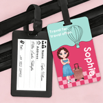 Personalised Cartoon Family Travel Character Luggage Tag with Name and Text Travel Accessory Birthday Gift for Family Friends