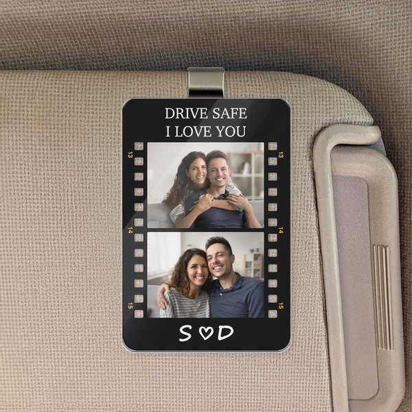 Personalized Film-Style Photo Frame Acrylic Car Visor Clip with Initals Name and Text Car Accessories Birthday Anniversary Gift for Family