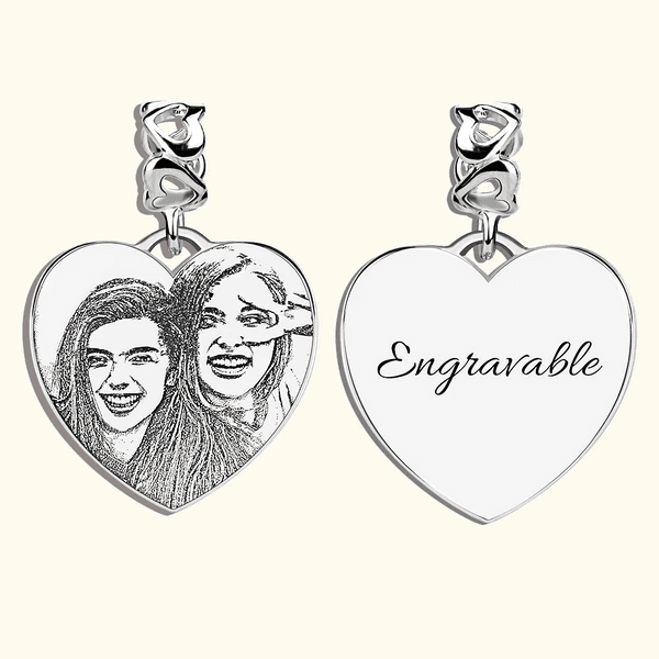 Personalized Heart Shaped Engraved Sketch Sterling Silver Photo Charm for Bracelet Necklace Birthday Mother's Day Gift for Women