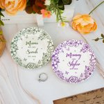 Spersonalizowany okrągły kwadratowy wieniec w kształcie serca Ceramiczny pojemnik na biżuterię z imieniem i datą Prezent na Dzień Matki dla mamy i babci