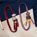 Personalized Two-colored Ribbon Braided Lei with Glitter Grad Cap Tag and Name Graduation Gift for Graduates