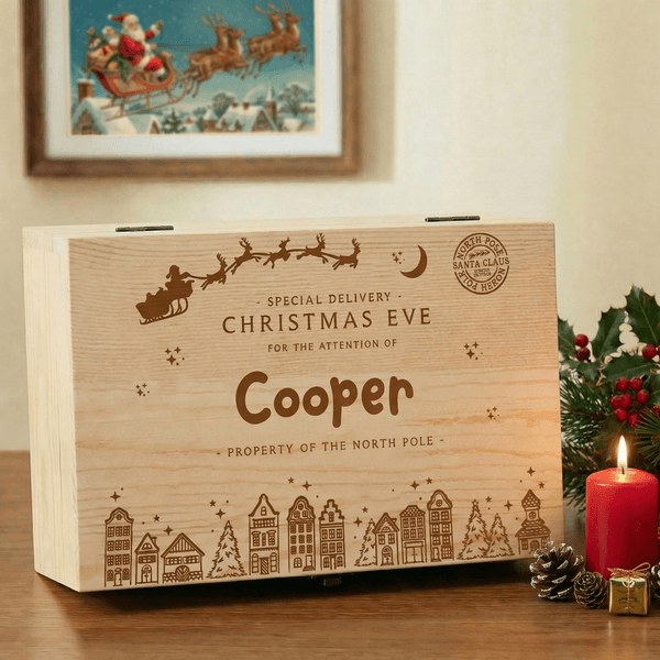 Personalisierte Weihnachten Muster hölzerne Speicher Speicher-Box mit Namen Jahrestag Heiligabend Geschenk für Familie Freunde Kinder